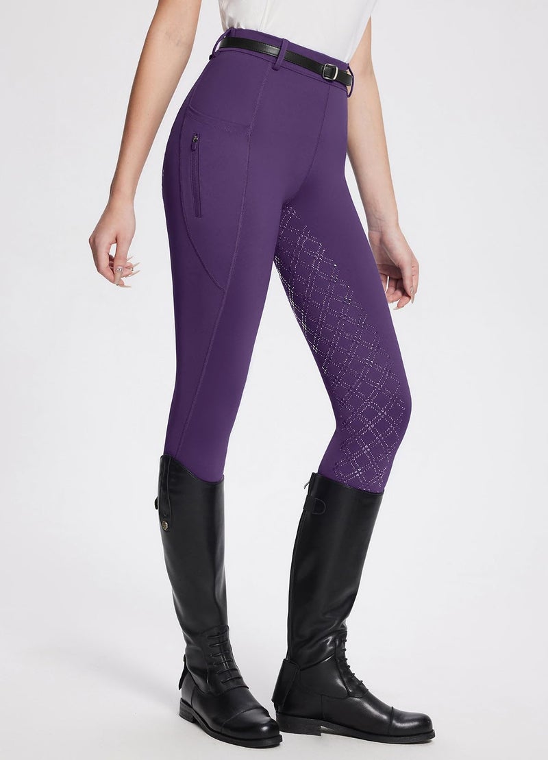 باليف سروال نسائي من Baleaf لركوب الخيل للفروسية ذو مقعد كامل وضيق على ظهور الخيل من السيليكون وجيب بسحاب أرجواني L - Image 2